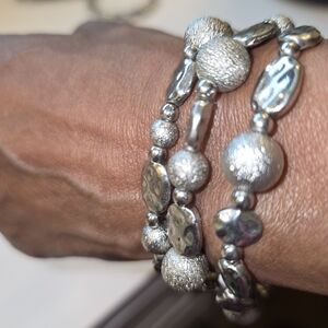 Chic Silver Textured Bracelet Duo